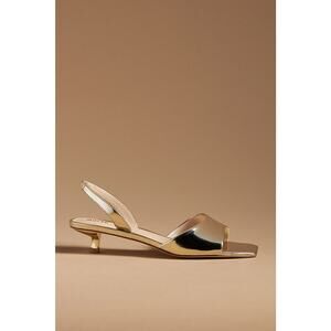 Maeve 'Square-Toe' Gold Leather Slingback Kitten Heels Size 6